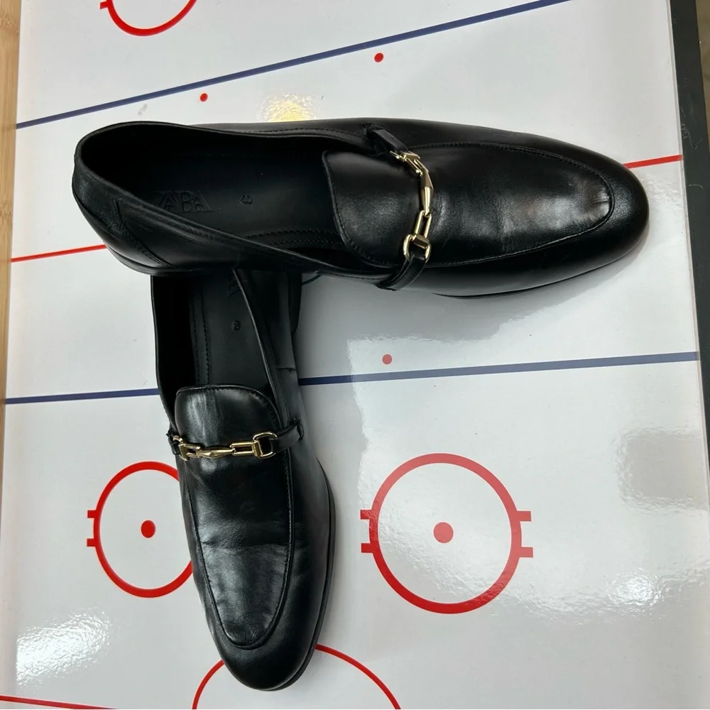 ZARA Horse‎ Bit Loafers Men’s Dress Casual Shoes + Gold Chain Color Black Size 7
